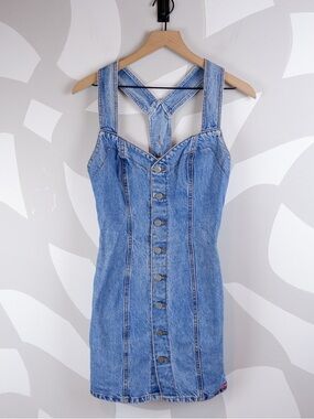 Vintage 90's Bongo by Gene Montesano Racer Back Button Up Denim Dress | 5